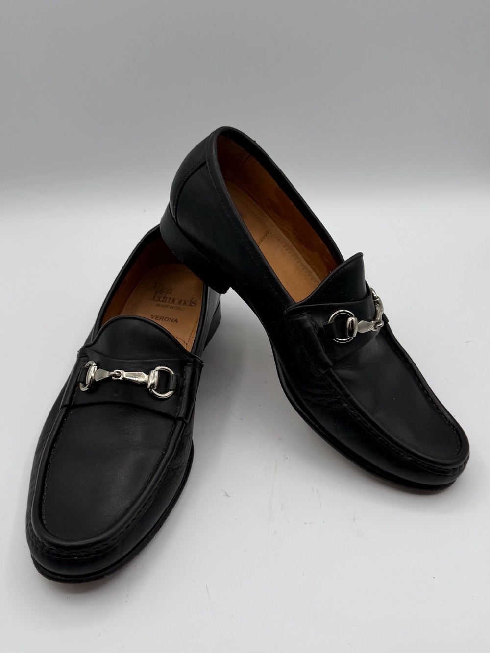 Allen Edmonds VERONA Italian Leather Shoes Dress Loafer Black Silver Horsebit 7D